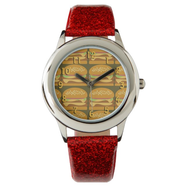 Relógio Padrão de desenho animado de Cheeseburger épico -  (Frente)