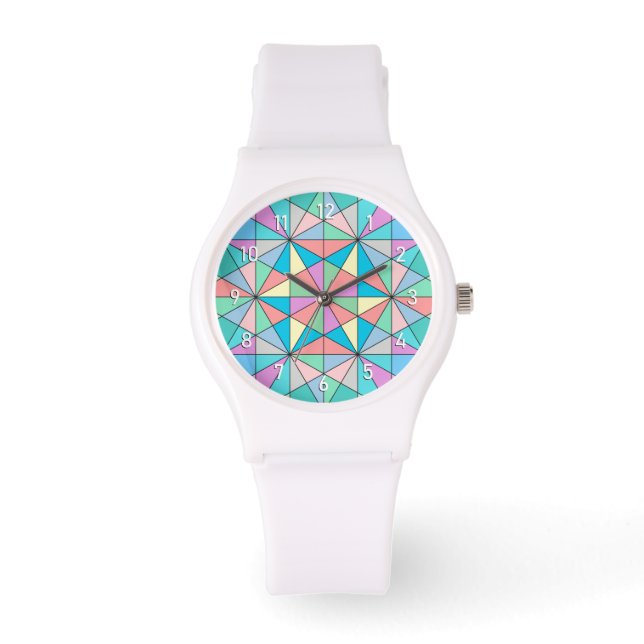 Relógio Padrão de Estrela Triangular em Mosaico Pastel Col (Frente)