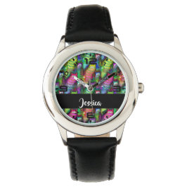 Relógio Padrão de gatos gradiente coloridos