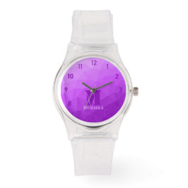 Relógio Padrão de malha geométrica azul da cinza Monograma