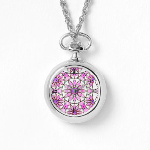 Relógio Padrão de mandala, lavanda, rosa, rosa-quente, bra