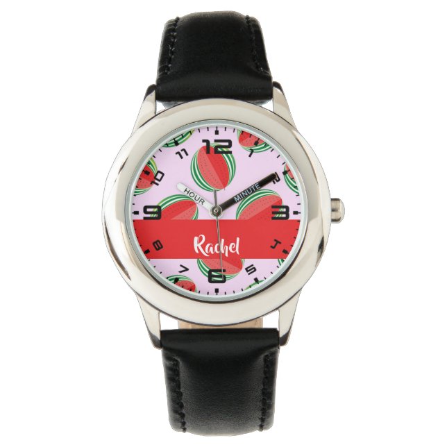 Relógio Padrão de melancia fatiada a rosa (Frente)