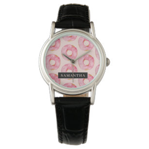 Relógio Padrão de Rosquinhas de Aquarela Rosa Moderna com 