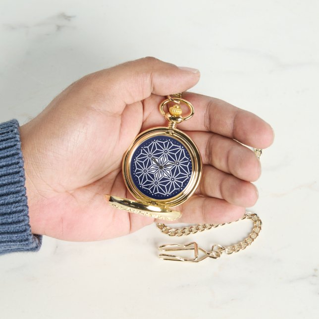 Relógio Padrão do Japão Asanoha Branco Azul-Marinho Orient (Mão)