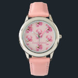 Relógio Padrão e nome do Flamingo, cor-de-água rosa exótic<br><div class="desc">Padrão e nome do Flamingo,  cor-de-água rosa exótica</div>