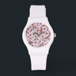 Relógio Padrão florescente de cereja<br><div class="desc">Padrão sem costura de aquarelas feito de ramos de cereja floridas.</div>