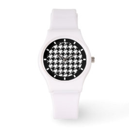 Relógio Padrão Houndstooth Elegante Clássico Preto e Branc