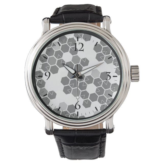 Relógio Padrões de dados hexadecimais brancos em preto-bra (Frente)