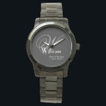 Relógio Pai Casado da Noiva Monograma Clássico de Presente<br><div class="desc">Padre Casado Da Noiva, Monograma Com Nome Personalizado, Clássico, Legal Keepsasasaket Black Watch. Clique em personalizar este modelo para personalizá-lo com a inicial do Monograma, o nome e a data do casamento rápida e facilmente. Padre da Noiva Monograma Clássico do Monograma de Casamento, faz parte da Coleção de Presentes Pai,...</div>