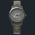 Relógio Pai Casado da Noiva Monograma Clássico de Presente<br><div class="desc">Padre Casado Da Noiva, Monograma Com Nome Personalizado, Clássico, Legal Keepsasasaket Black Watch. Clique em personalizar este modelo para personalizá-lo com a inicial do Monograma, o nome e a data do casamento rápida e facilmente. Padre da Noiva Monograma Clássico do Monograma de Casamento, faz parte da Coleção de Presentes Pai,...</div>