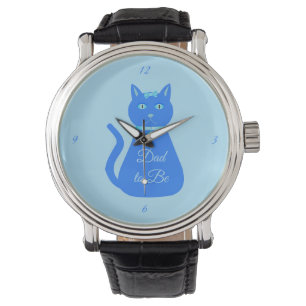 Relógio Pai Personalizado de Gato de Bebê Azul-Cinto