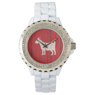 Relógio Painel de madeira vermelho da cabra rústica do