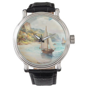 Relógio Paisagem com mar e navios à vela