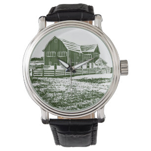 Relógio Paisagem de campo com recortes de madeira casa de