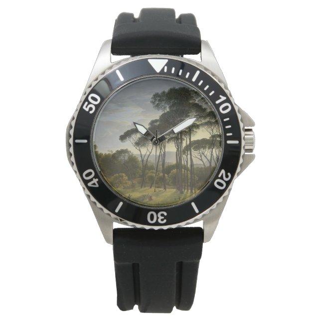 Relógio Paisagem Italiana com Pinheiros Guarda-chuvas (Voo (Frente)