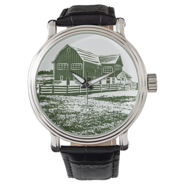 Relógio Paisagem rural casa de fazenda estilo xilogravura (Frente)