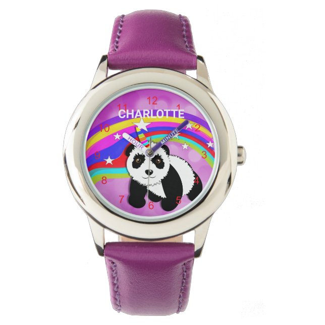 Relógio Panda Unicorn Rainbow Cute Personalised Watch (Frente)