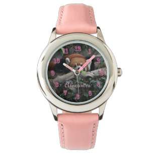 Relógio Panda Vermelha Atenta no zoológico