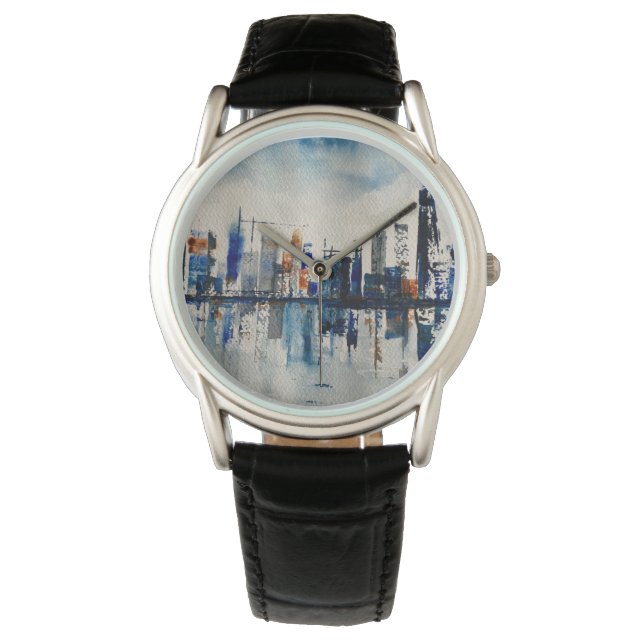 Relógio Panorama da Cidade de Londres Poster de Pintura Ab (Frente)