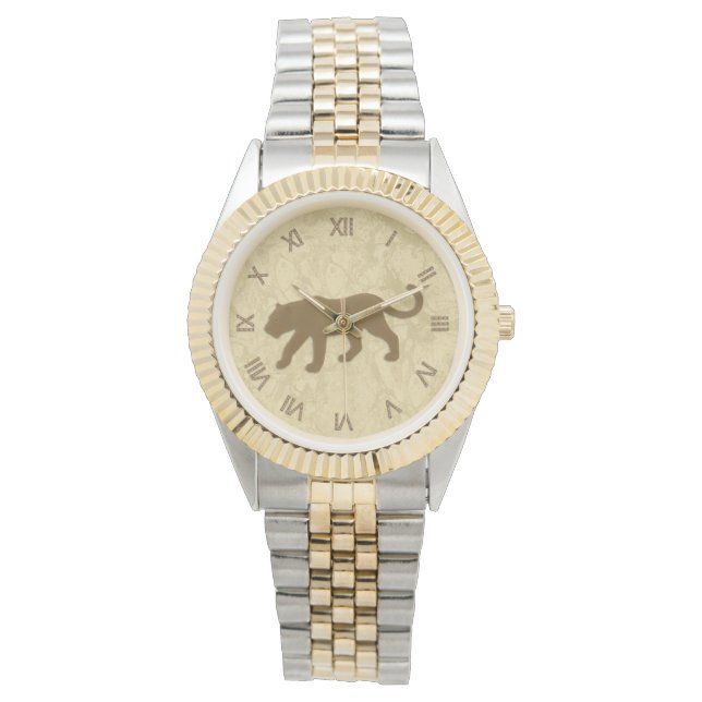 Relógio Pantera Marrom com Números Romanos (Frente)