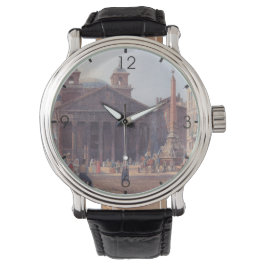 Relógio Pantheon e Piazza della Rotonda em Roma, Itália