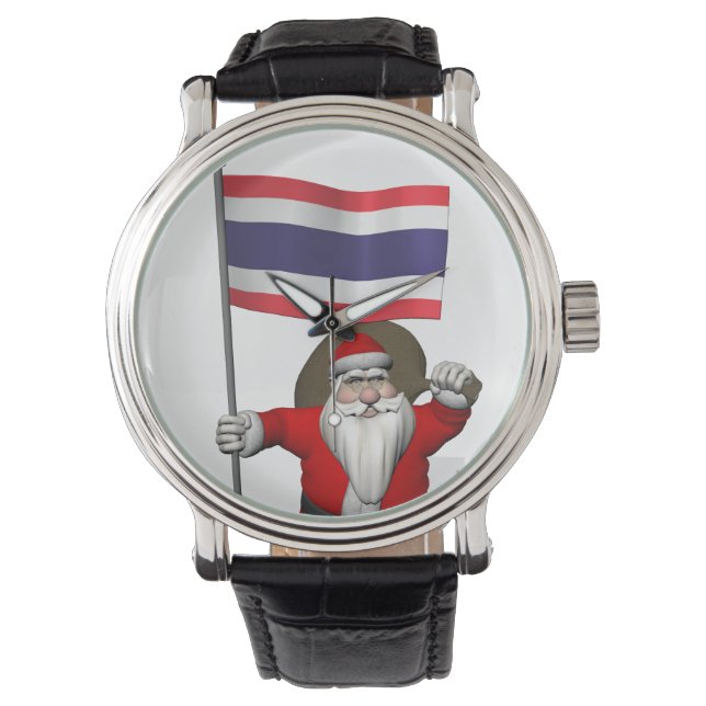 Relógio Papai Noel Com Bandeira Da Tailândia (Frente)