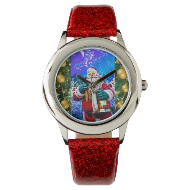 Relógio Papai Noel de Natal Vermelho no eWatch de inverno (Frente)