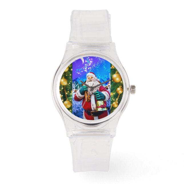 Relógio Papai Noel de Natal Vermelho no eWatch de inverno (Frente)