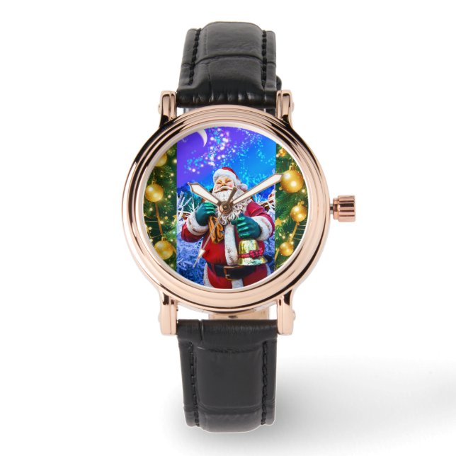 Relógio Papai Noel de Natal Vermelho no eWatch de inverno (Frente)