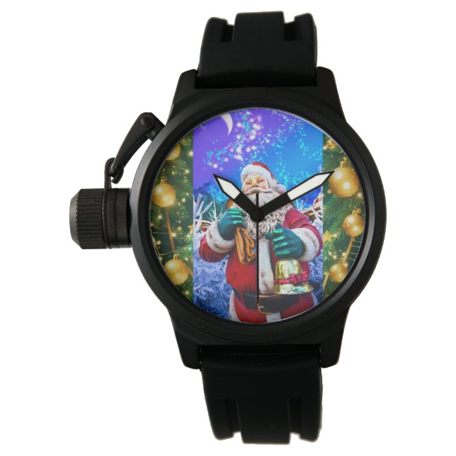 Relógio Papai Noel de Natal Vermelho no eWatch de inverno (Frente)