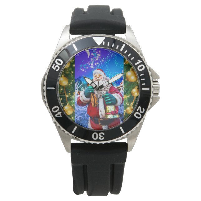 Relógio Papai Noel de Natal Vermelho no eWatch de inverno (Frente)
