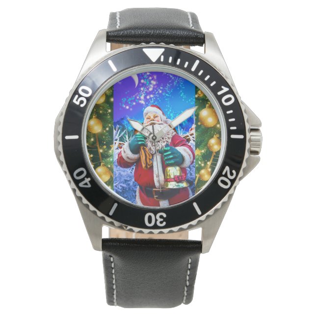 Relógio Papai Noel de Natal Vermelho no eWatch de inverno (Frente)