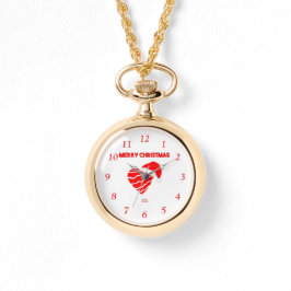 Relógio Papais noeis de Natal Heart Dourado Necklace Watch
