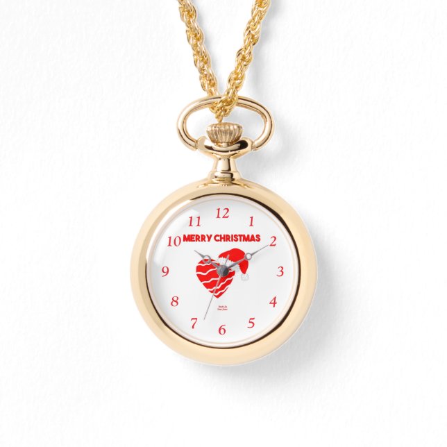 Relógio Papais noeis de Natal Heart Dourado Necklace Watch (Frente)