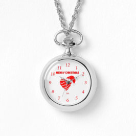 Relógio Papais noeis de Natal Heart Silver Necklace Watch
