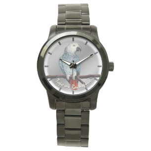 Relógio Parrot Watch African Cinza Wristwatch Personalizad