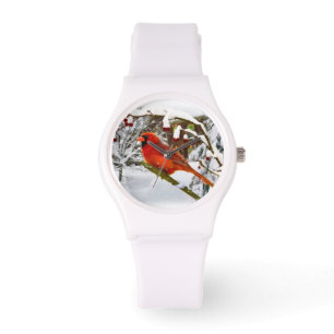 Relógio Pássaro cardinal na neve