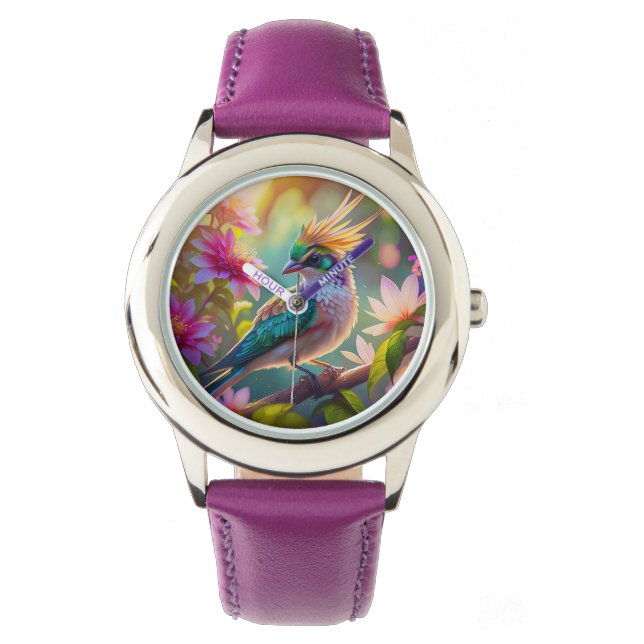 Relógio Pássaro da Fantasia da Finch com Cabeça Verde Deit (Frente)