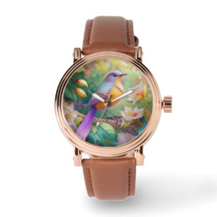 Relógio Pássaro Fantasia Laranja Torrado de lavanda