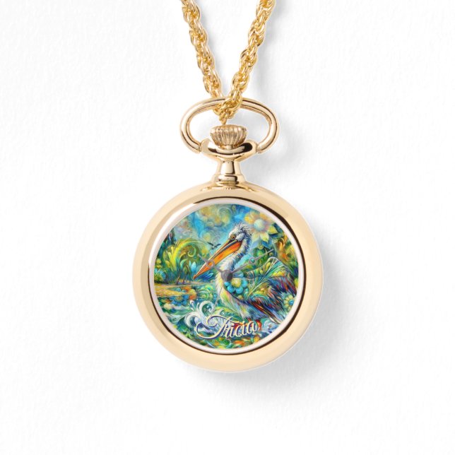 Relógio Pássaro Pelicano no País das Maravilhas Personaliz (Frente)