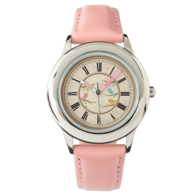 Relógio Pássaros de Cartoon Bonitos Crianças (Frente)