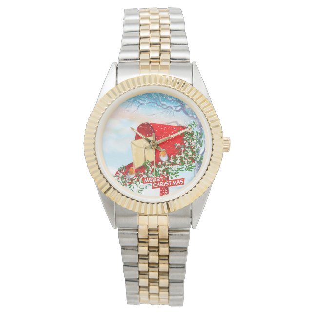 Relógio Pássaros De Inverno De Neve E Galinhas Postas Verm (Frente)