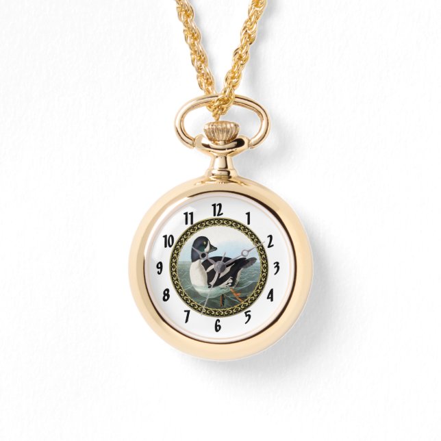 Relógio Patos-reais brancos e negros nadando na água 1 (Frente)