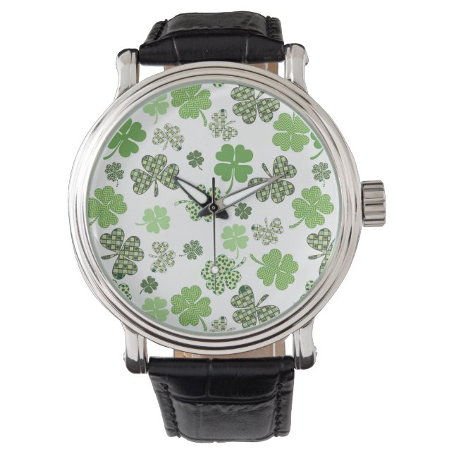 Relógio Patrick Irish Shamrock Clover Green (Frente)