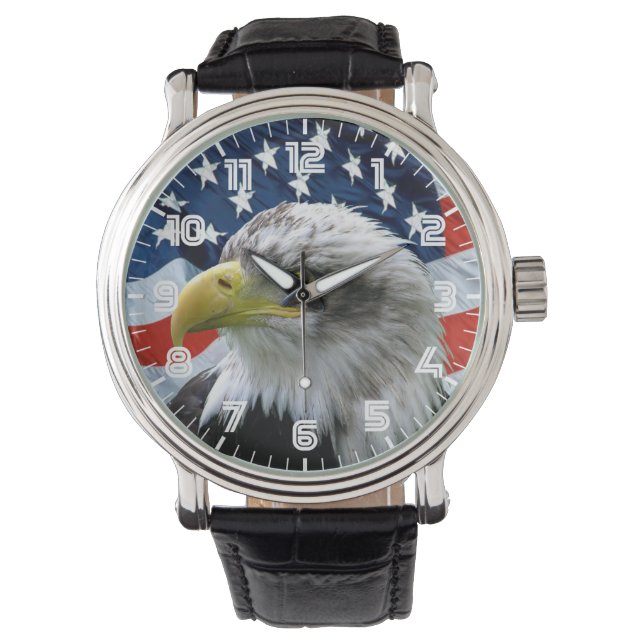 Relógio Patriotic Bald Eagle American Flag Watch (Frente)