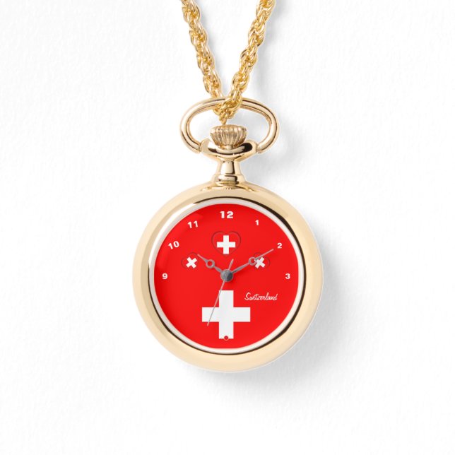 Relógio Patriotic Heart Swiss Flag Watch, Suiça (Frente)