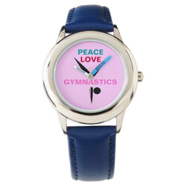 Relógio Peace Love Gymnastics Kids Ajustable Bezel Watch (Frente)