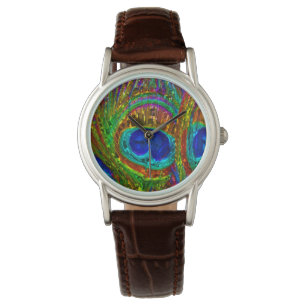 Relógio Peacock Feather Glass Art Watch & Numerals Options