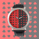 Relógio Peles, espadas, corações, diamantes - legal<br><div class="desc">Legal design a preto e vermelho para todos os fãs de pôquer e ponte e todos que gostam dos símbolos de cartas! Excelente de presente para ele!</div>