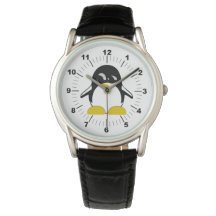 Penguin Black Leather Strap Watch